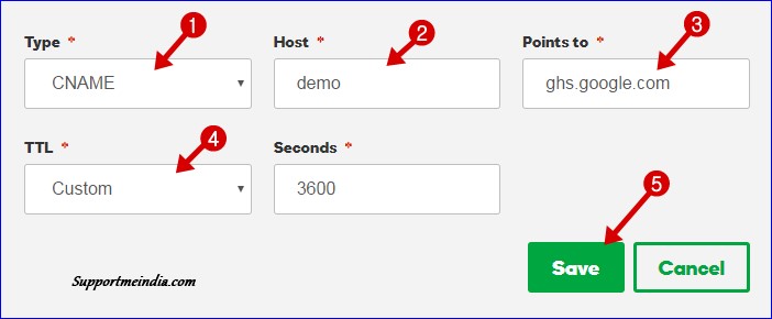 Add DNS record on domain setting