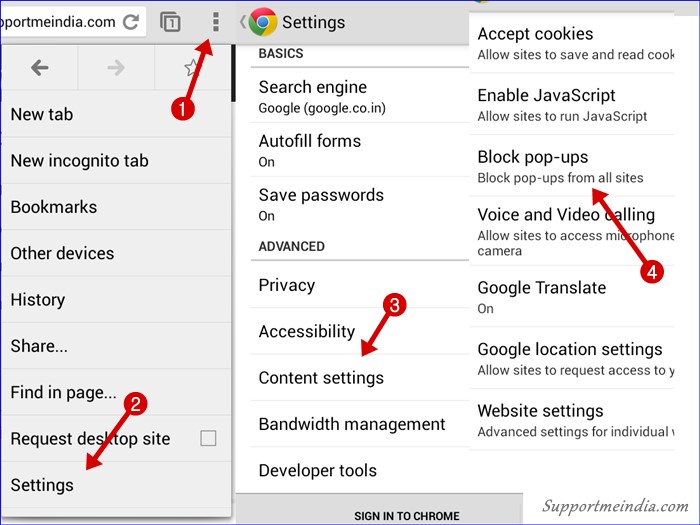 Disable popups in mobile chrome browser