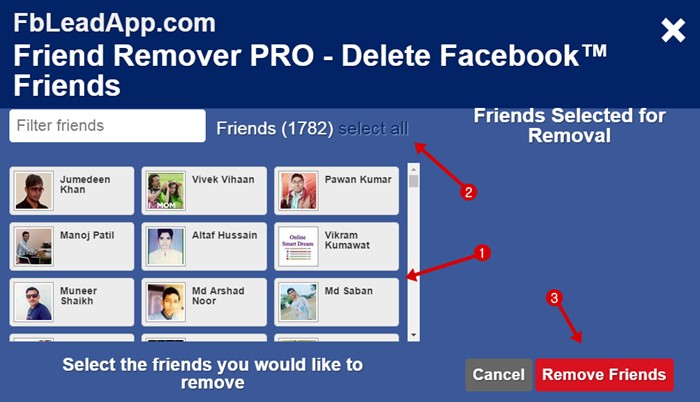 Remove all facebook friends one click