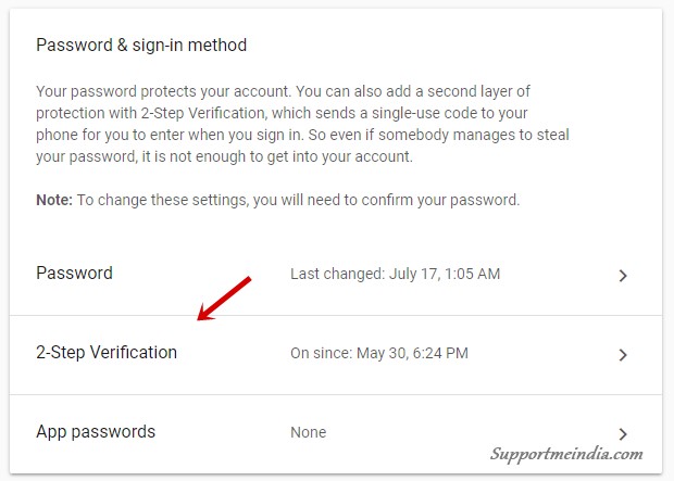 Enable 2-step verification in google account