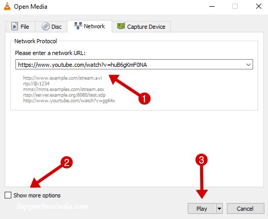Play youtube video on VLC Media Player