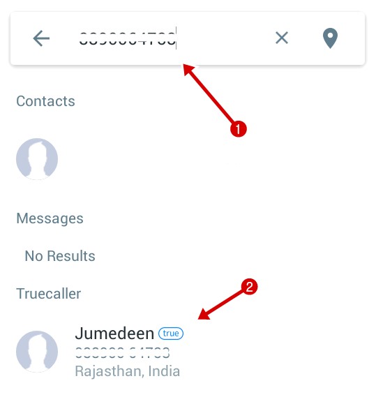 Trace Mobile on Truecaller App