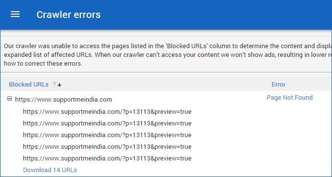 Adsense crawler errors