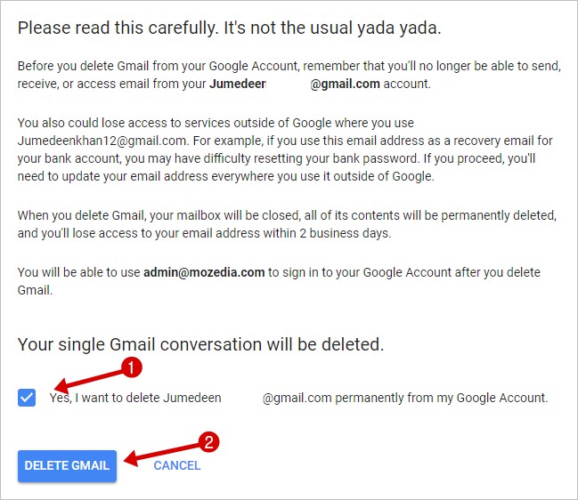 Delete Google Gmail Account All data