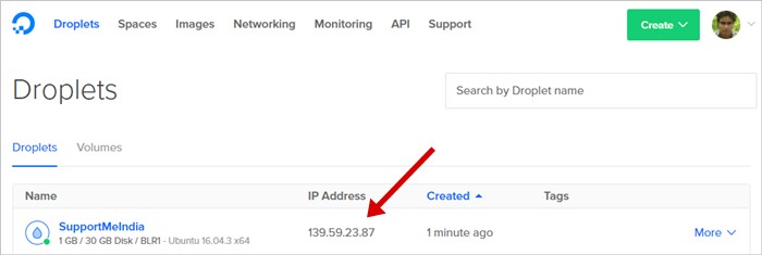 Droplet IP Address