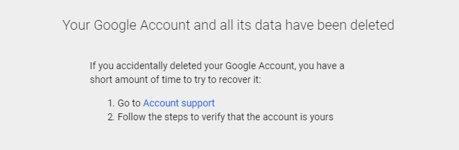 Your Google Account and all its data have been deleted