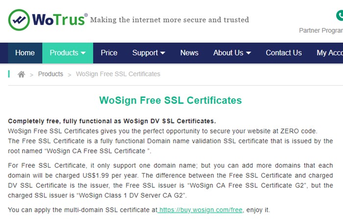 WoSign Free SSL Certificates