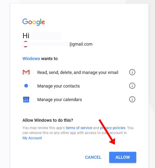 Allow google to connect mail app
