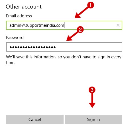 Sign in mail app with custom email address