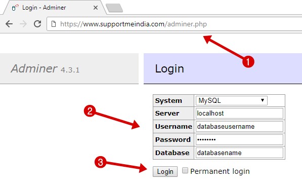 Login Database via adminer