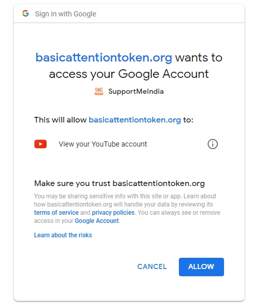 Brave YouTube Channel Verification Permission