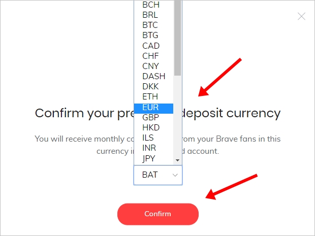 Choose Brave Default Currency
