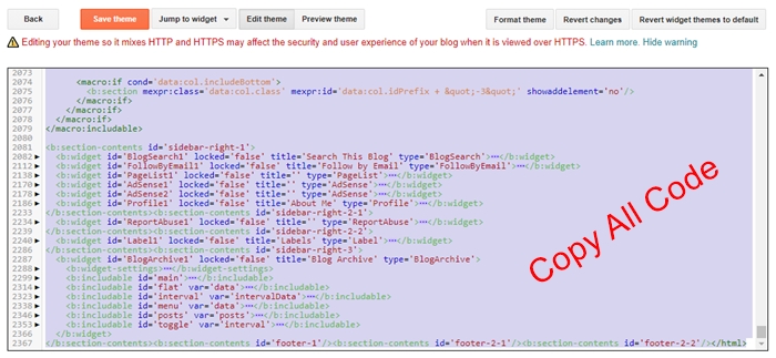 Copy All Code of Blogger Theme