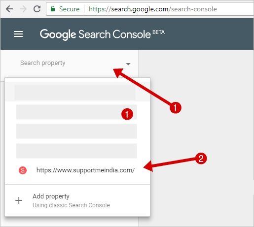 Google Search Console URL Inspection Tool Select Property