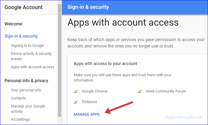 Manage Apps Google Account