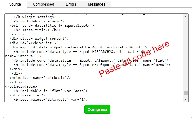 Paste all code in compress tool box