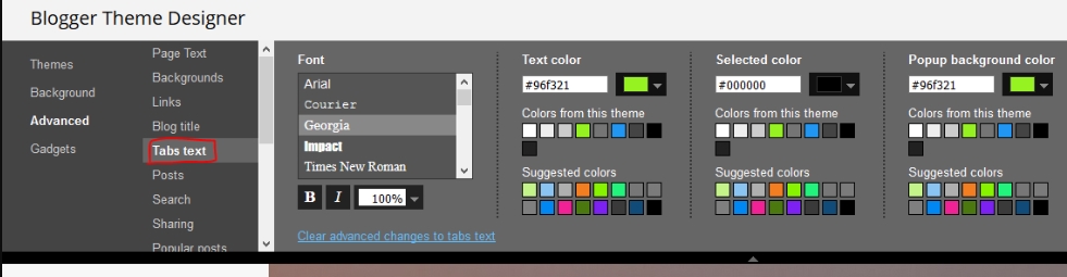 Change Blogger Tabs Font or Color