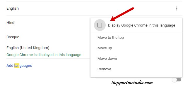 Click on Display Google Chrome in this langauge