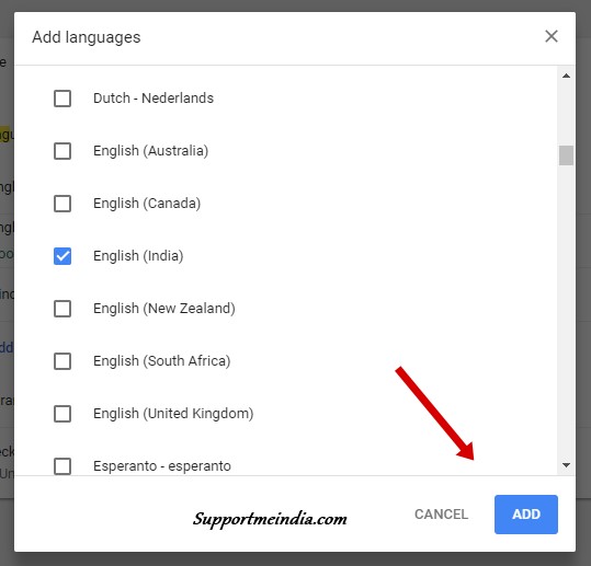 Type language and click add languages