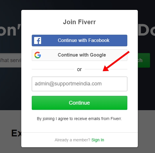 Sign up on Fiverr