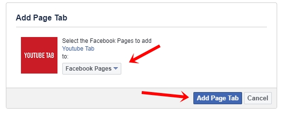 Add facebook page to youtube tab