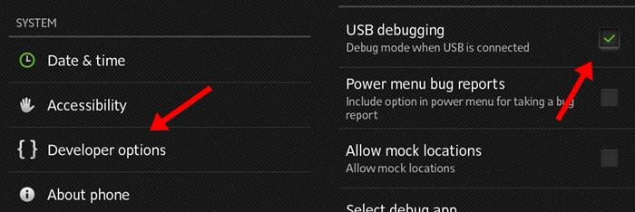 Enable debugging mode on mobile