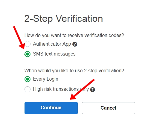 Godaddy 2 step verification receive method