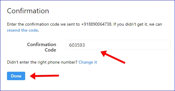 Instagram Two-Factor Authentication confirmation
