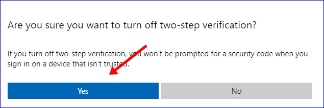 Are you sure you want to turn off two-step verification