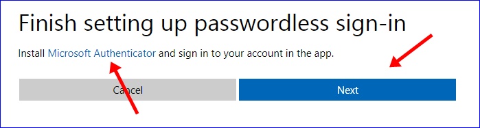 Finish setting up passwordless sign-in