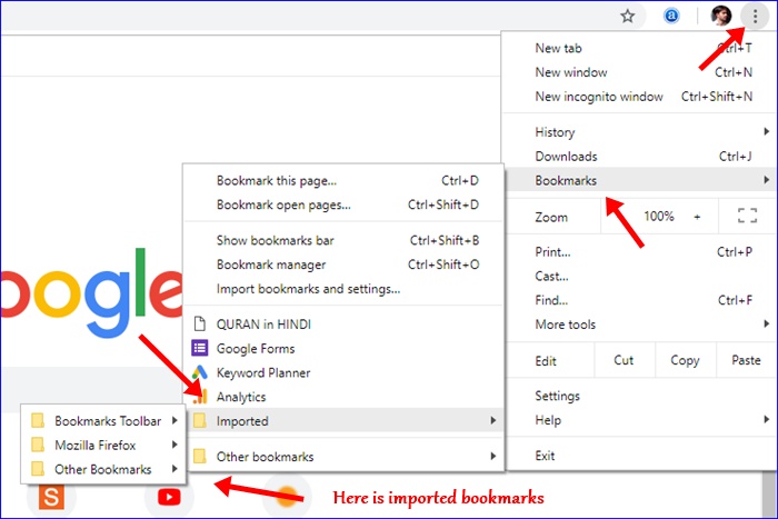 Imported bookmarks location