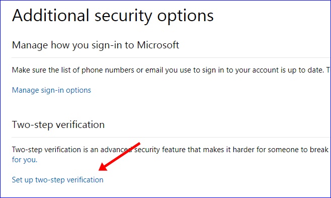 Set up two-step verification Microsoft