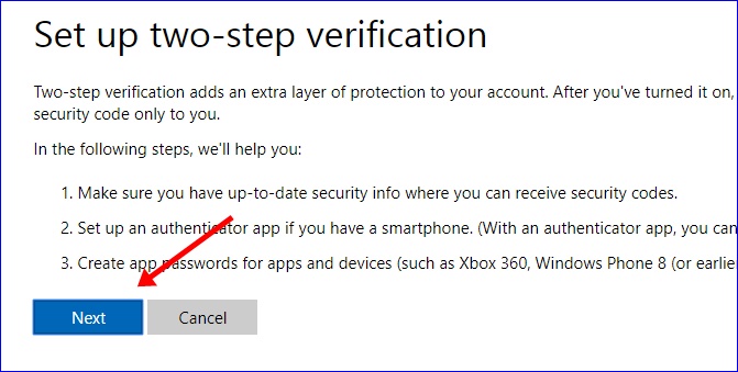 Set up two-step verification on Microsoft