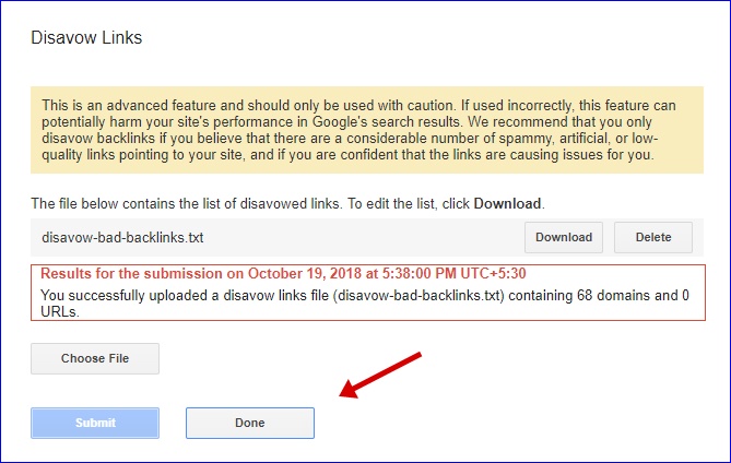 Submit Bad Backlinks list to Google Disavow Tool