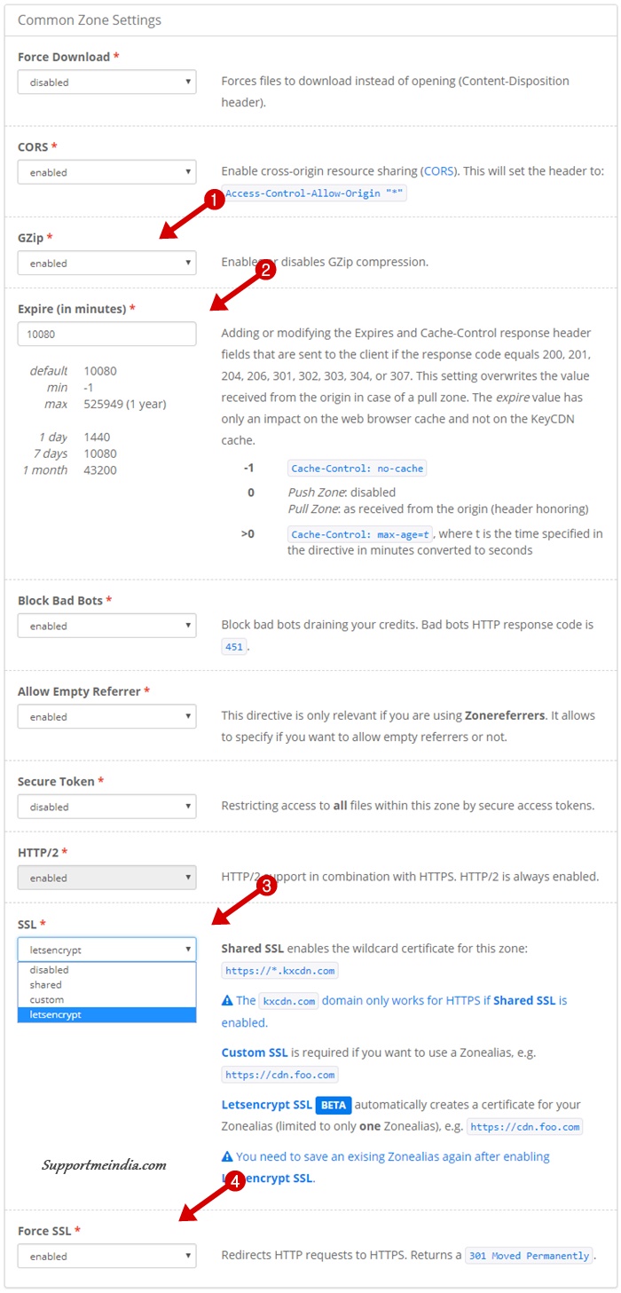 Common Zone Settings - KeyCDN