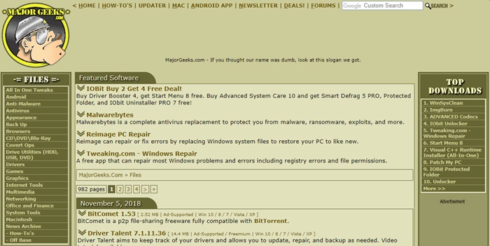 Majorgeeks - Free Software Download Sites