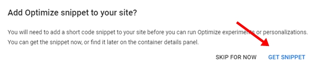 Get snippet google optimize