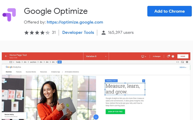 google optimize chrome extension