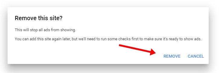 Remove site from adsense account