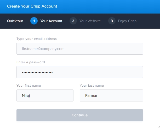 Signup on Crisp Live Chat