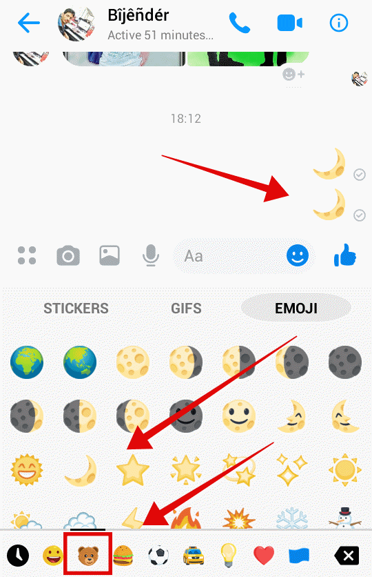 Facebook Messenger Send Moon Emoji