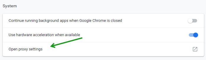 Open proxy settings