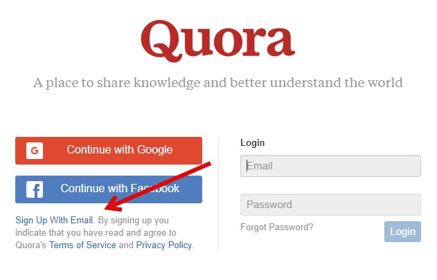 Sign up on Quora