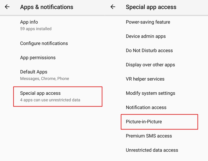 Android 8.0 Oreo Special App PiP Access