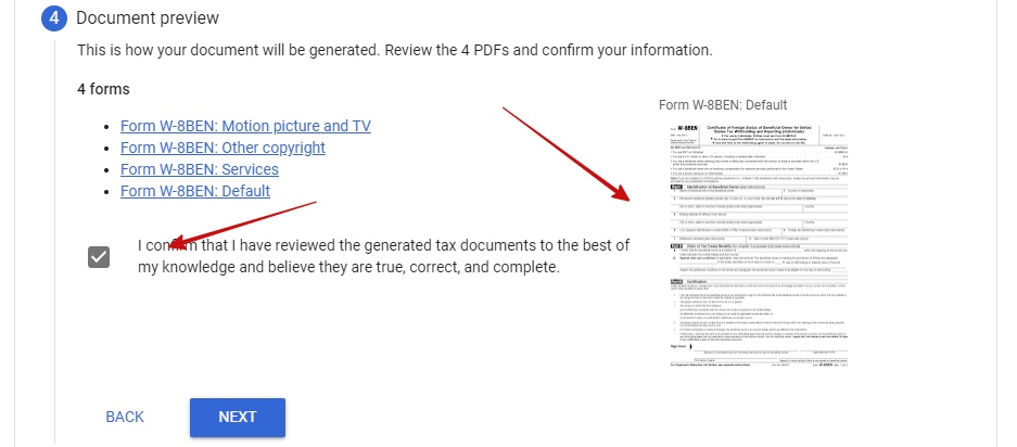 W-8BEN tax form - documents preview
