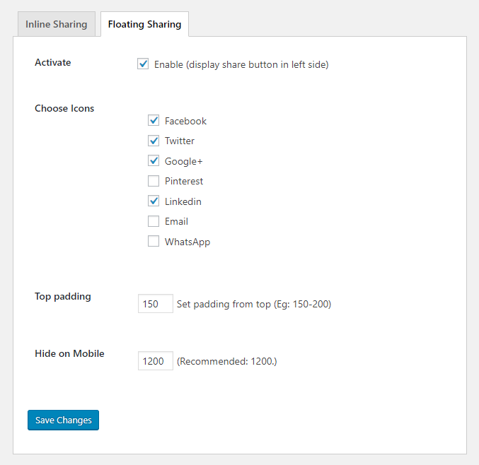 Floating Share Buttons Settings