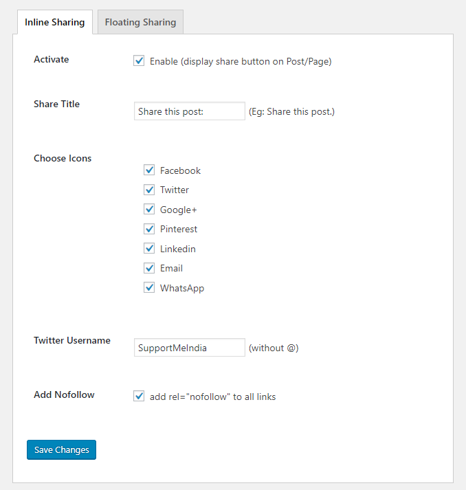Inline Share Buttons Settings