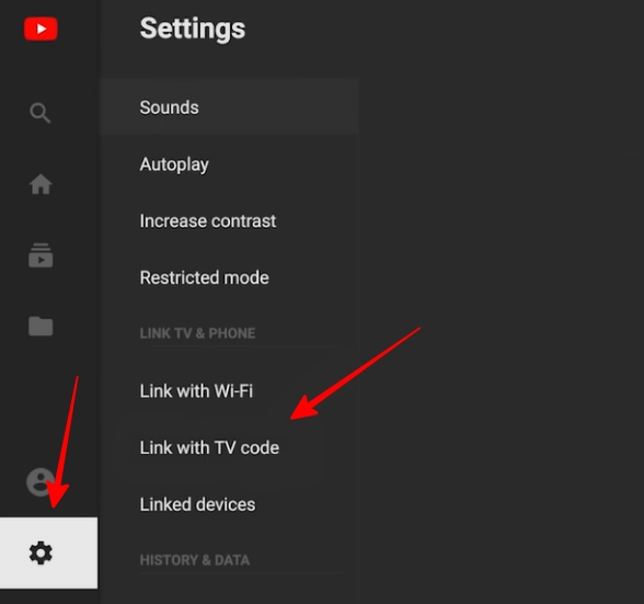 settings > link with tv code