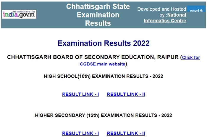 Chhattisgarh Board 10th Result Website