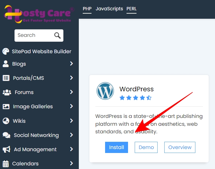 Hostycare wordpress installation